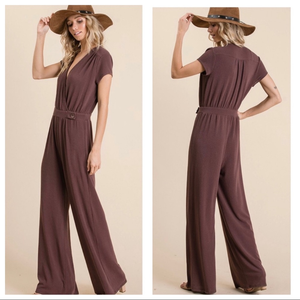 Fabulous Brown solid knit wide leg jumpsuit - Picture 3 of 3